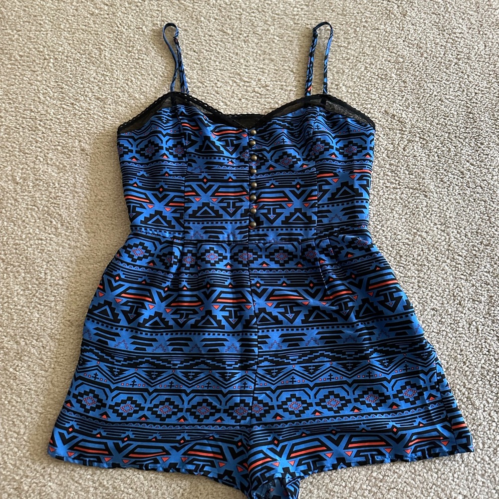 Trendy Blue Patterned Romper